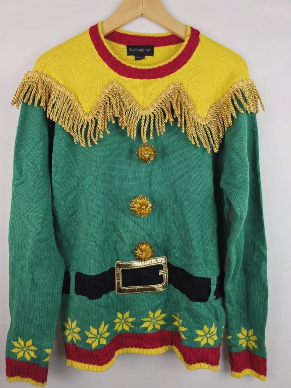 Blizzard Bay Ugly Christmas Sweater Size Small Green Elf Costume Holiday Party